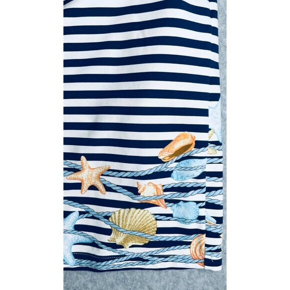 J McLaughlin Nautical Seashells Nicola Tiered Dress Size S Navy White Stripe - Picture 8 of 9